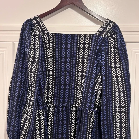 XL Madewell Blue and White Geometric Peplum Top - Picture 13 of 15